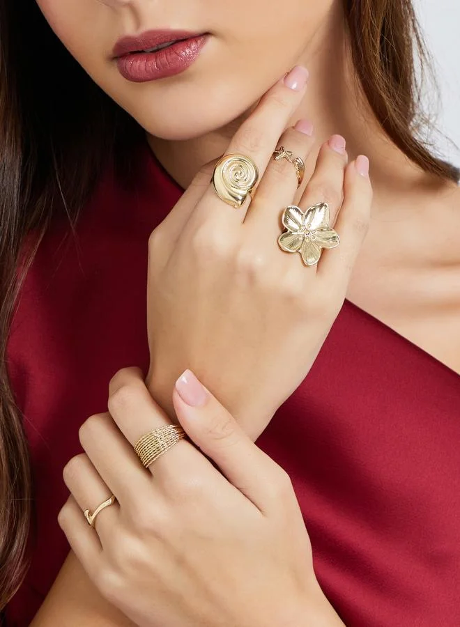 Pack of 8 - Gold Statement Rings
